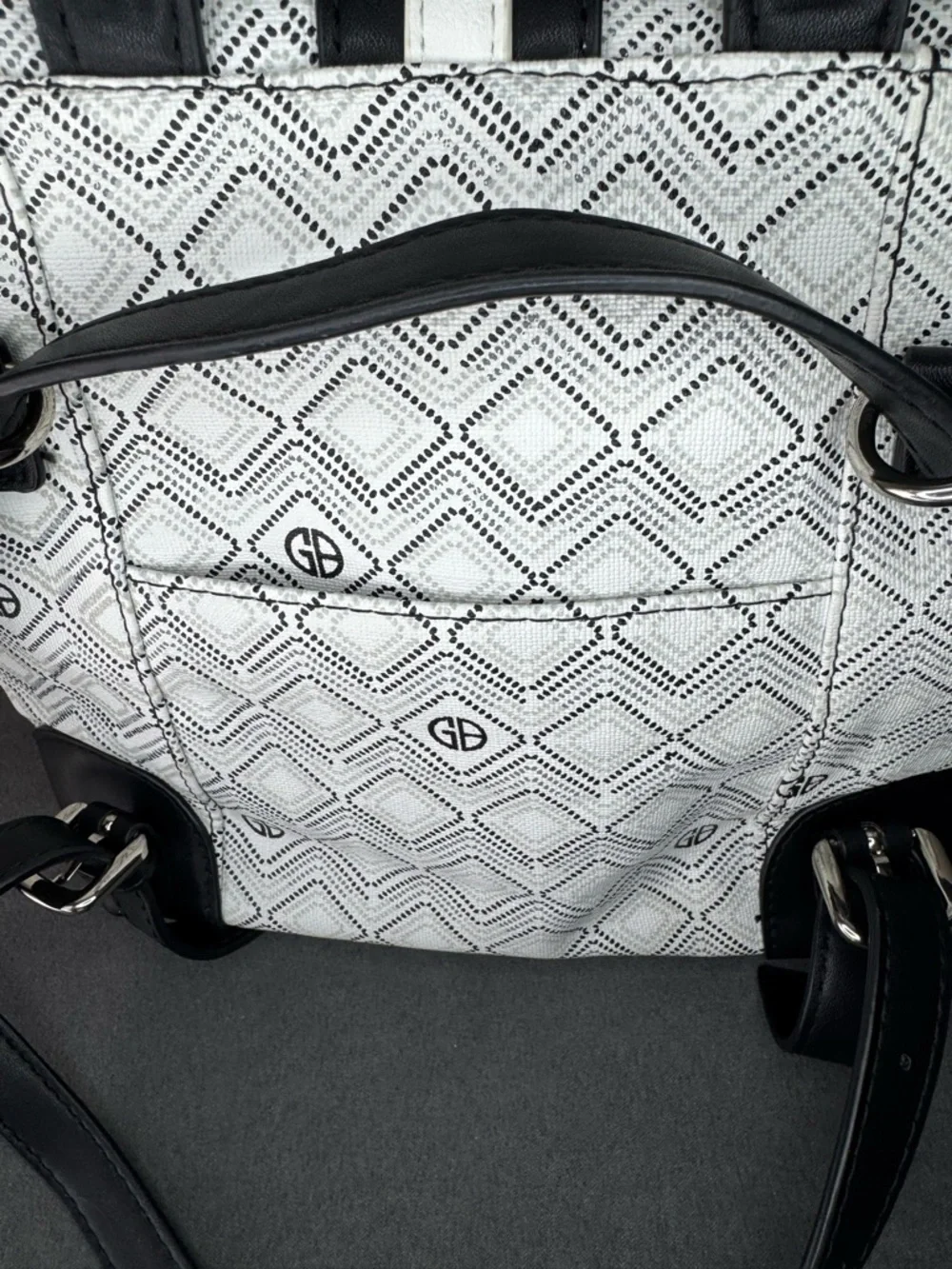 Giani Bernini Mini Backpack Convertible Crossbody Black White Logo Bag - Picture 6 of 12